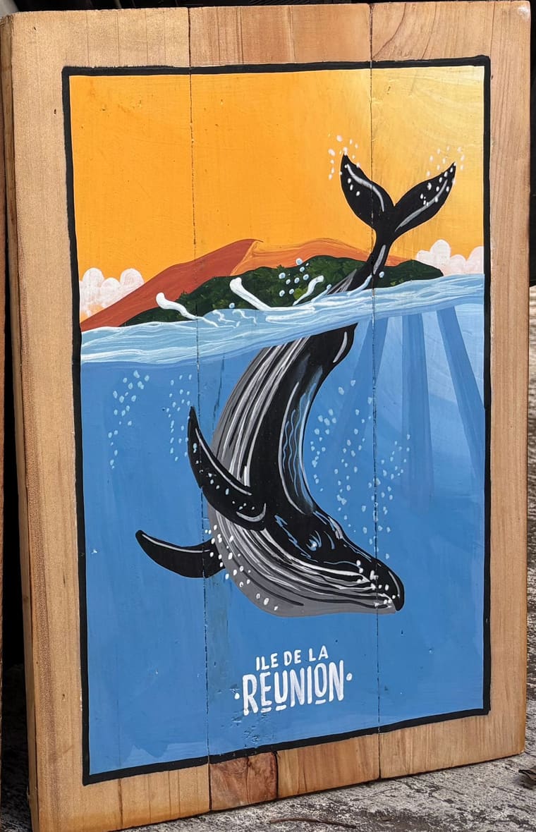 Petit Tablo peint à la main : une baleine à bosse au large de La Réunion — Sabaguina, Saint-Leu