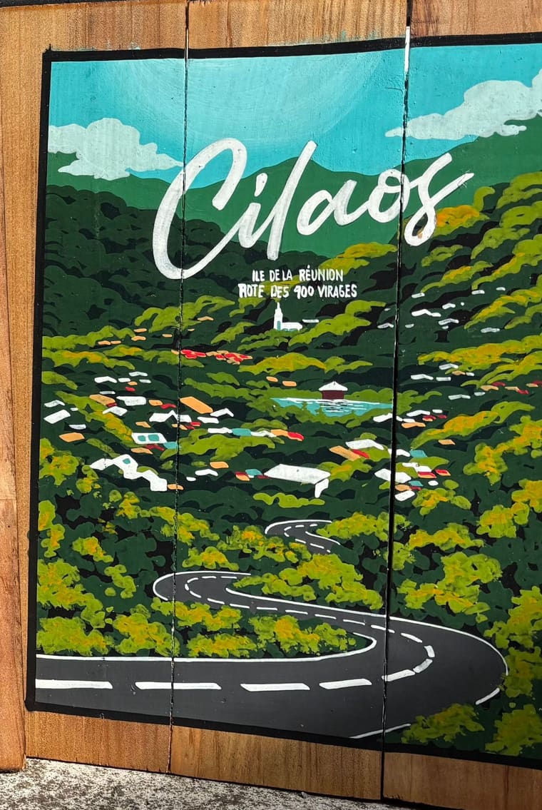 Petit Tablo peint à la main : Cilaos et la route des 400 virages — Sabaguina, Saint-Leu