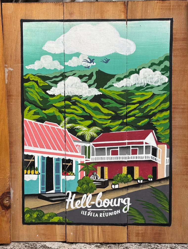 Petit Tablo peint à la main : les cases créoles de Hell-Bourg — Sabaguina, Saint-Leu