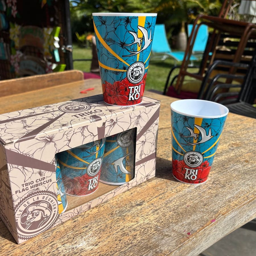 Coffret de trois verres réutilisables TRIKO « Trio Cup Flag Hibiscus » — Sabaguina, Saint-Leu