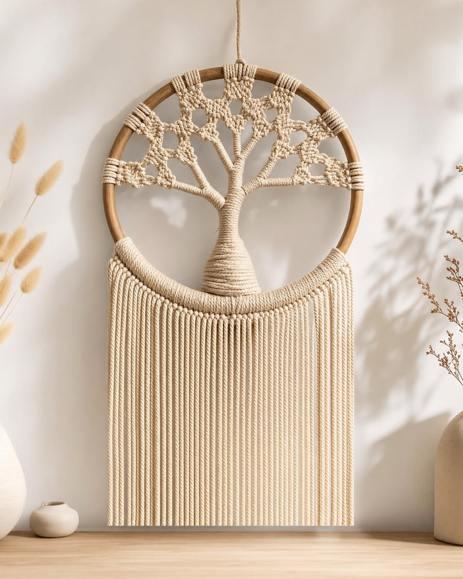 Attrape-rêves arbre de vie en macramé tressé main — collection macramé Sabaguina, Saint-Leu La Réunion